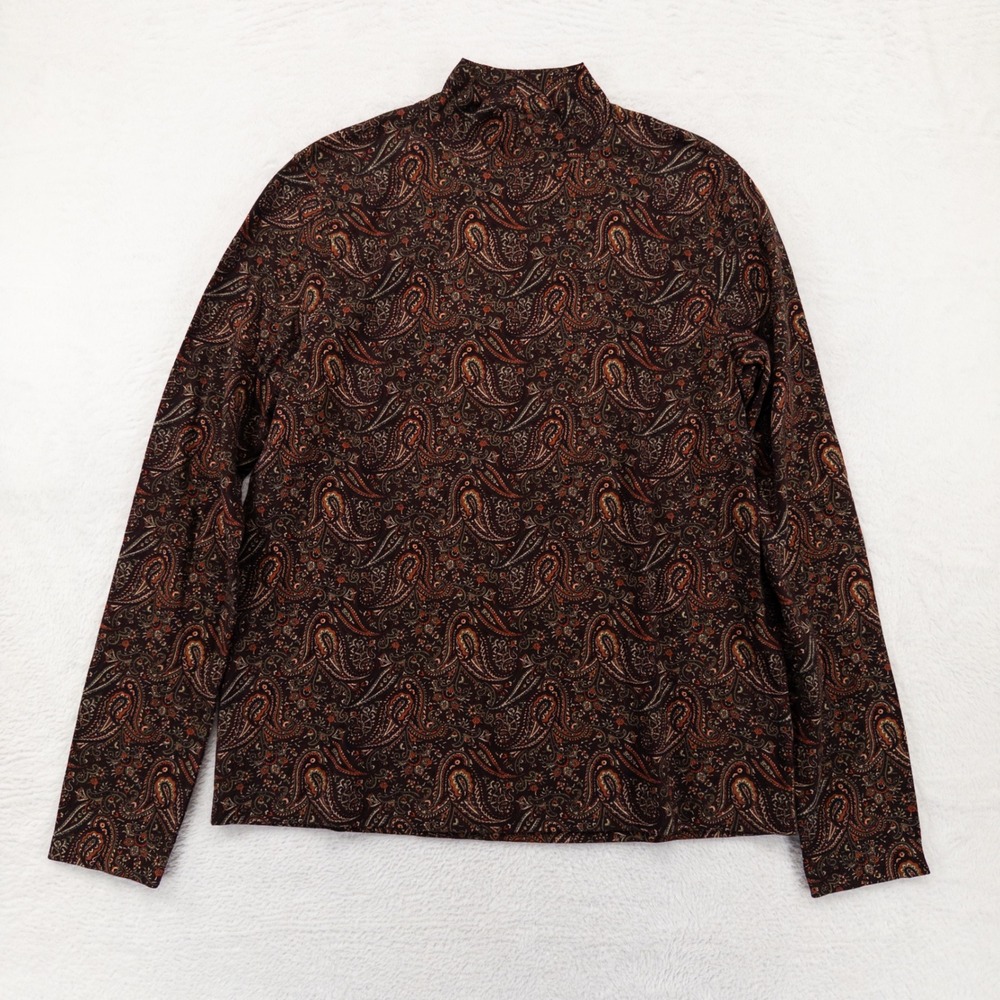 Jones New York Sport Womens Top XL Brown Paisley Mock Neck Long Sleeve Cotton